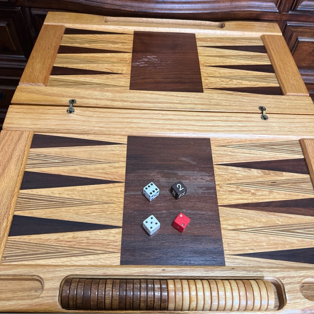 David levy creation signed hardwood folding backgammon set